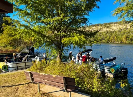 Lake Austin pontoon boat rental with captain Wake Riderz