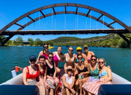 Bachelorette party group enjoying a boat day on Lake Austin