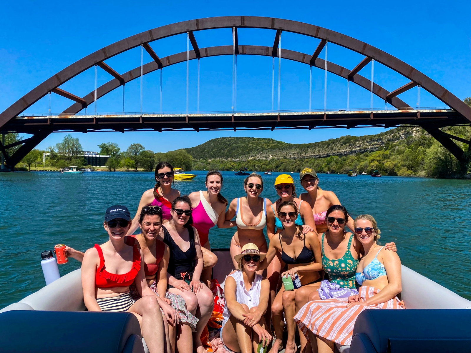 Bachelorette party group enjoying a boat day on Lake Austin