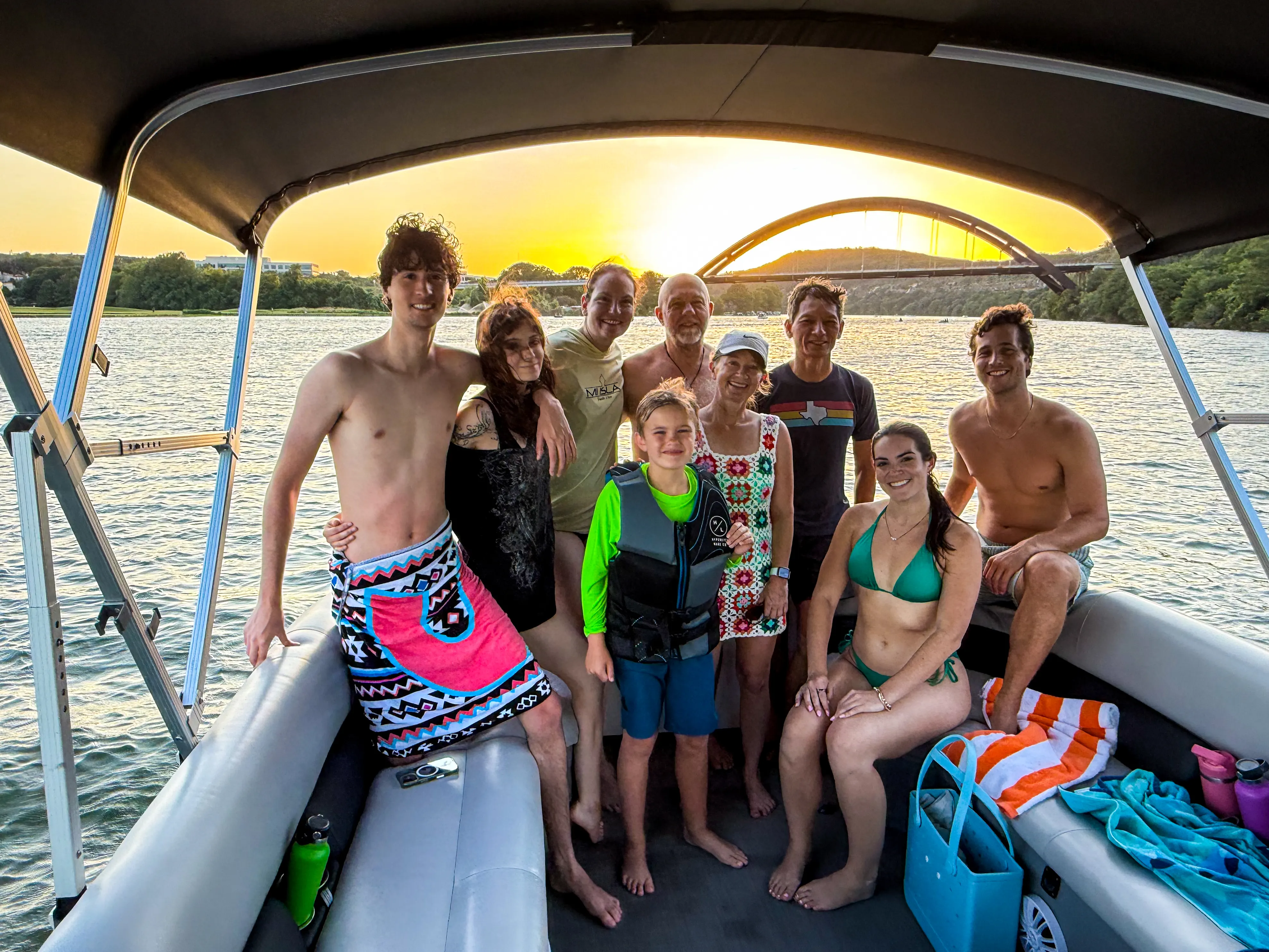 Friends enjoying a private birthday boat party on Lake Austin