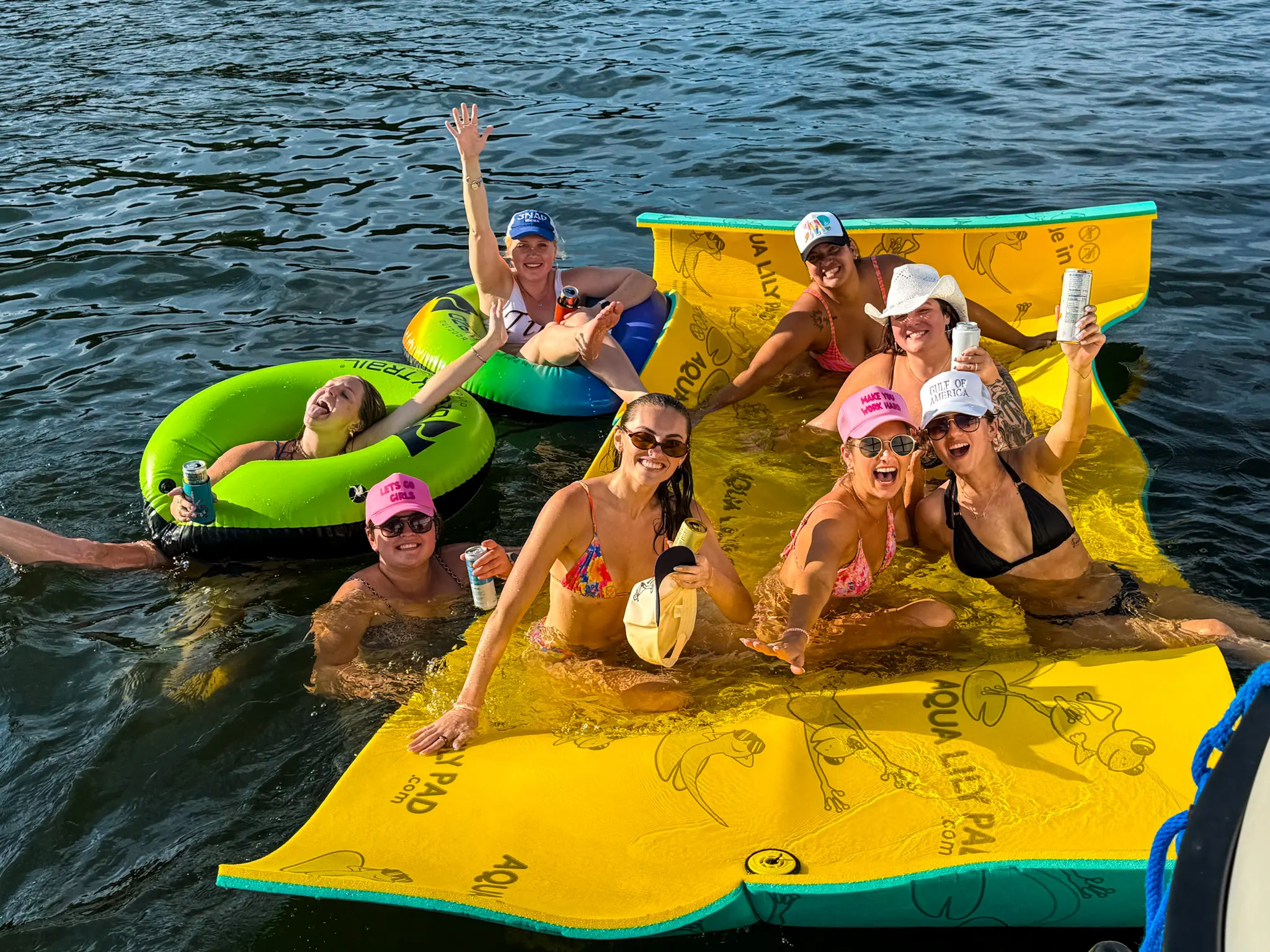 Bachelorette group enjoying a private Wake Riderz boat rental on Lake Austin