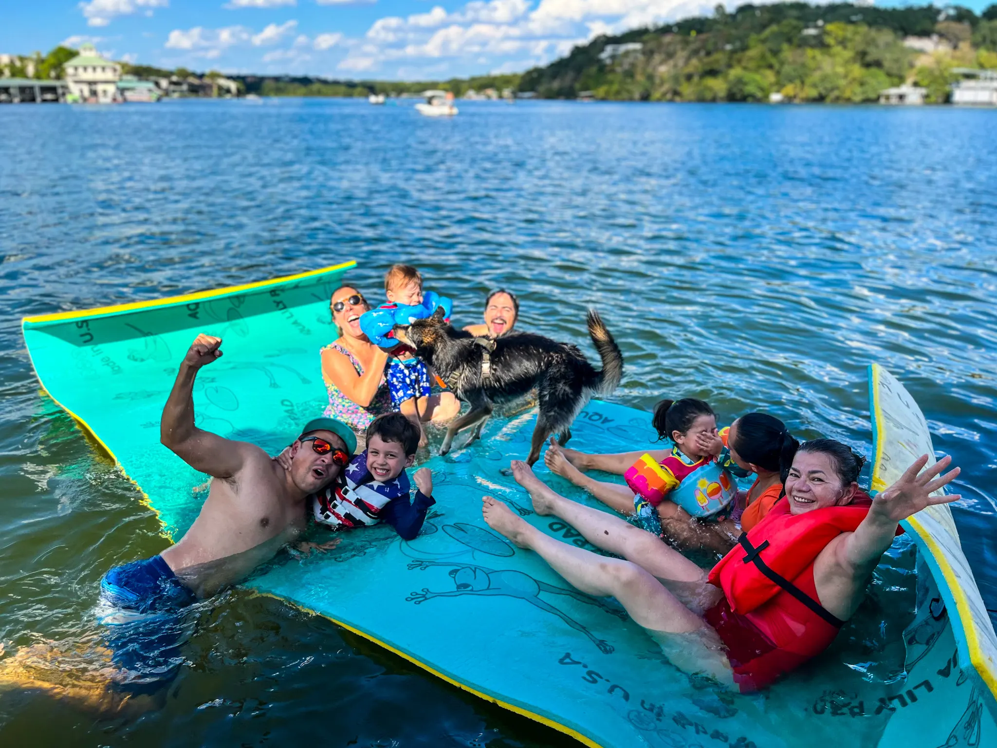 Family enjoying a private captained pontoon rental on Lake Austin