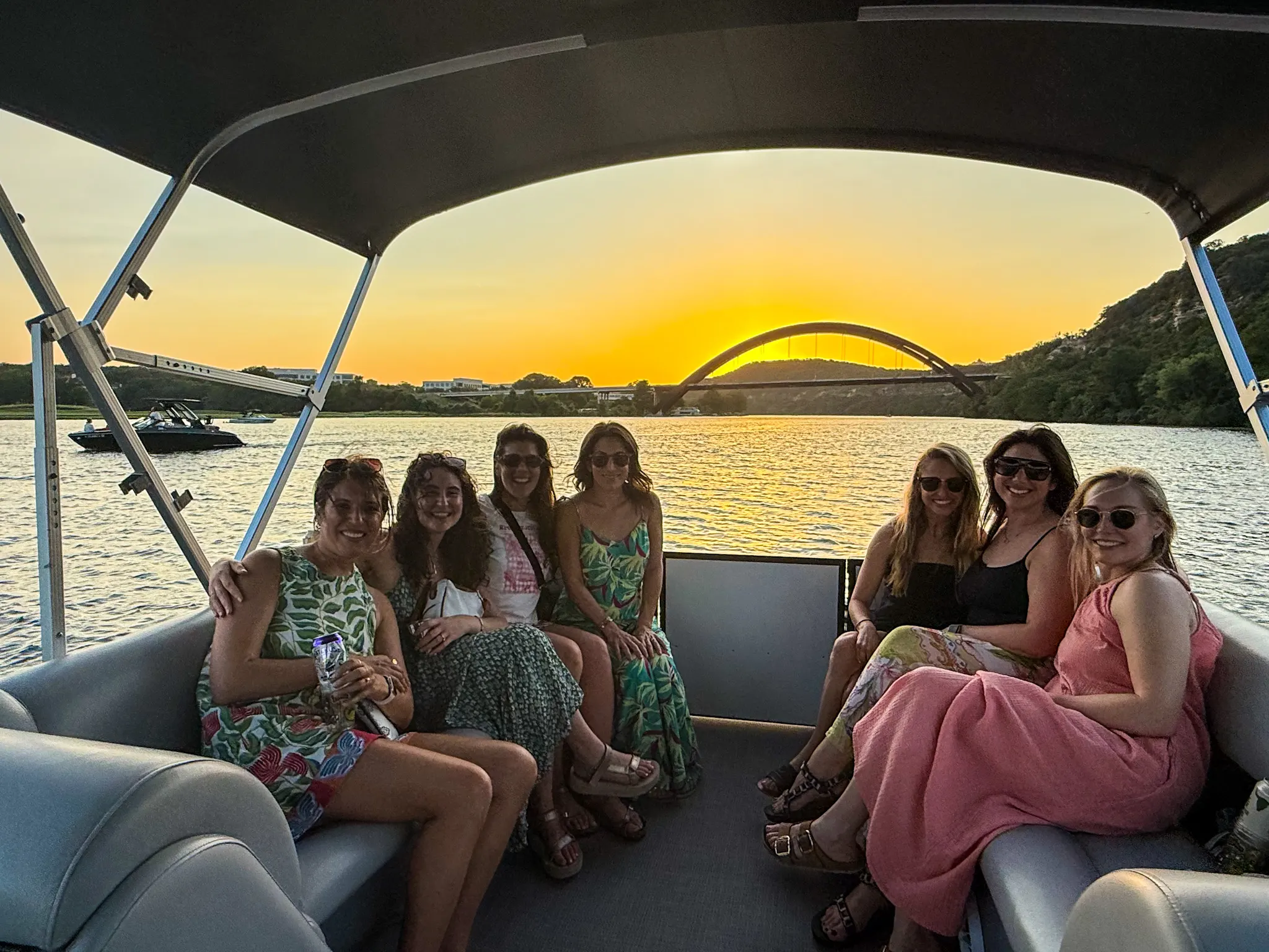Golden-hour views during a private sunset boat cruise on Lake Austin