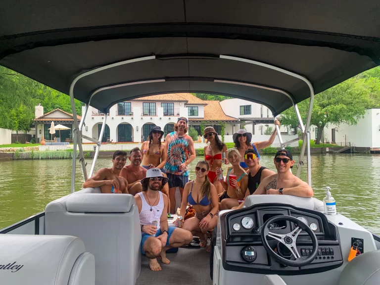 Affordable pontoon boat rental on Lake Austin with Wake Riderz, seating 13 passengers