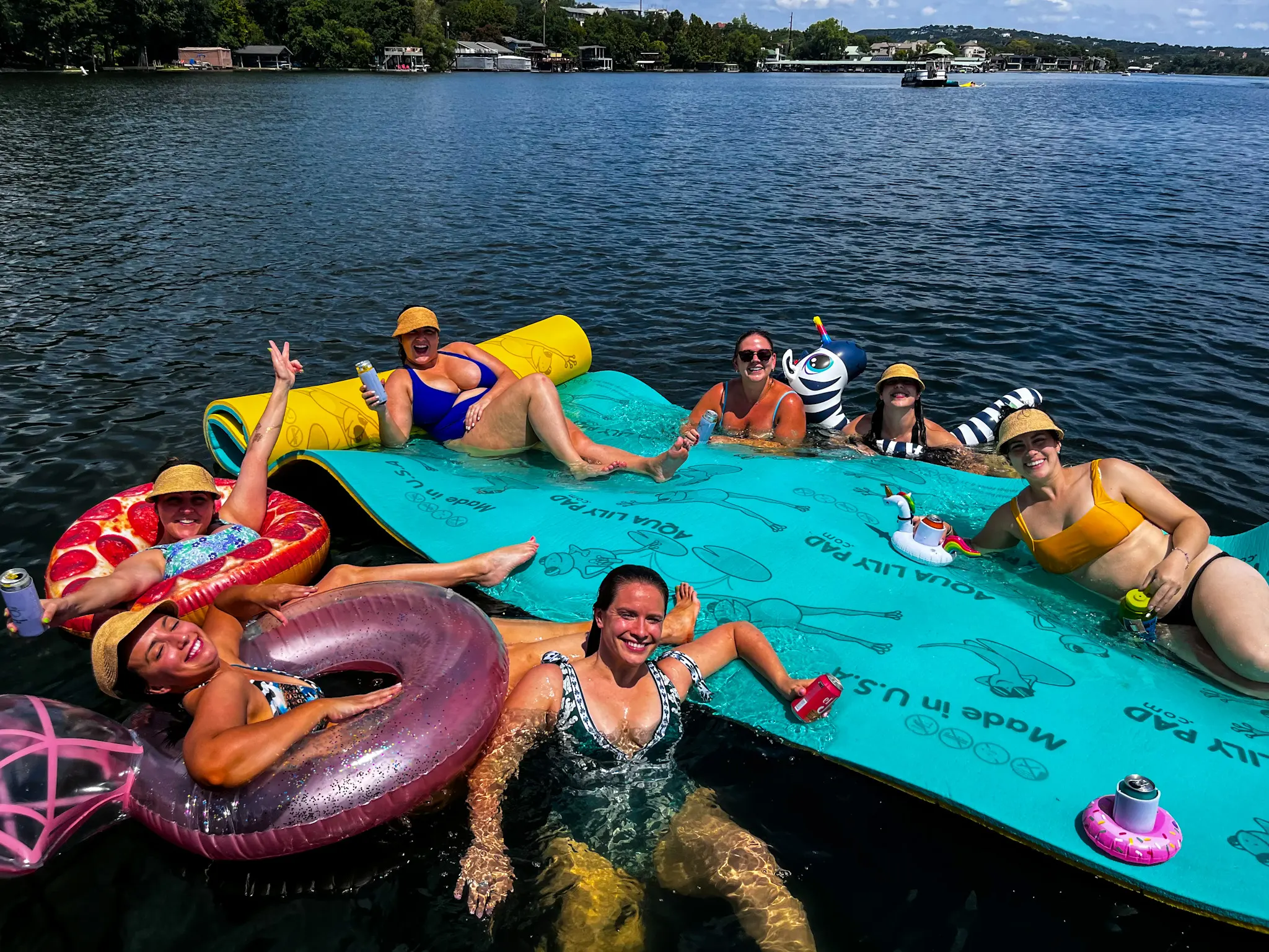 Private Wake Riderz Bentley pontoon prepared for a bachelorette boat party on Lake Austin